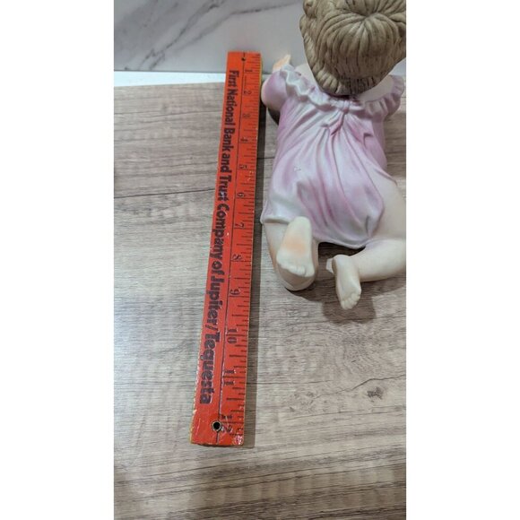 Bisque Porcelain Piano Baby Figurine Crawling Girl in  Pink Dress  Vintage 9" - Picture 8 of 9